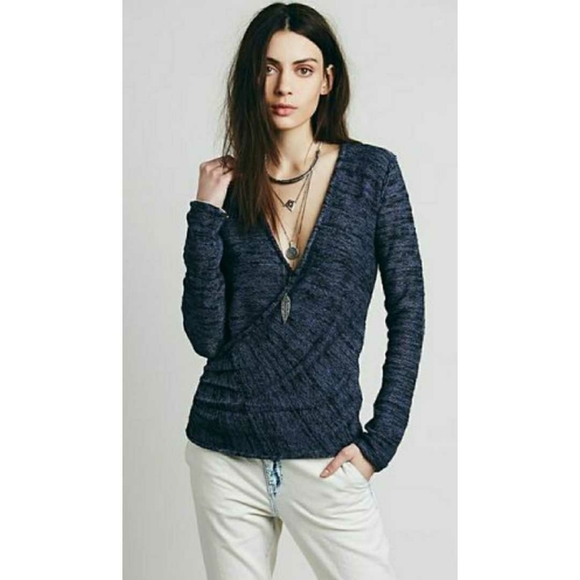 Free People Sweaters - Free People Gotham Faux Wrap Sweater Navy Blue